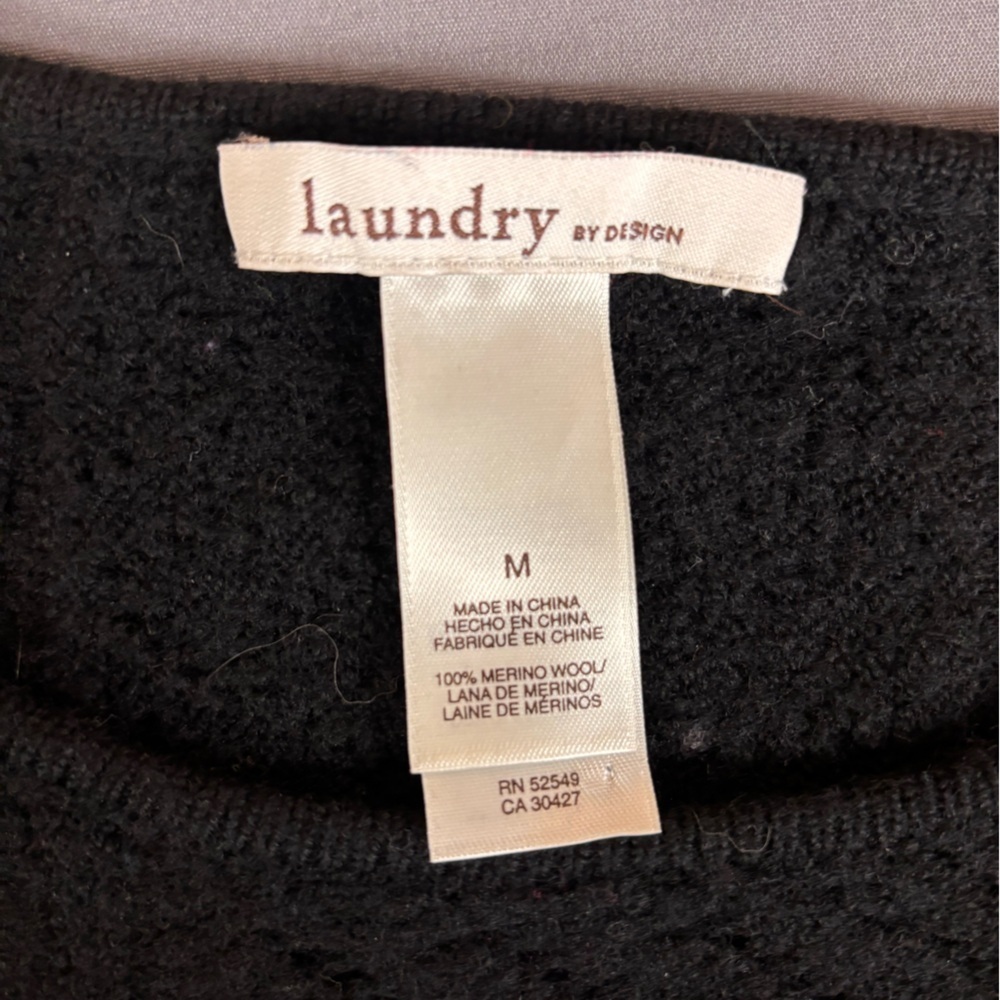 Laundry by Design Black 100% Merino Wool Pullover Sweater Size Medium - Picture 8 of 8
